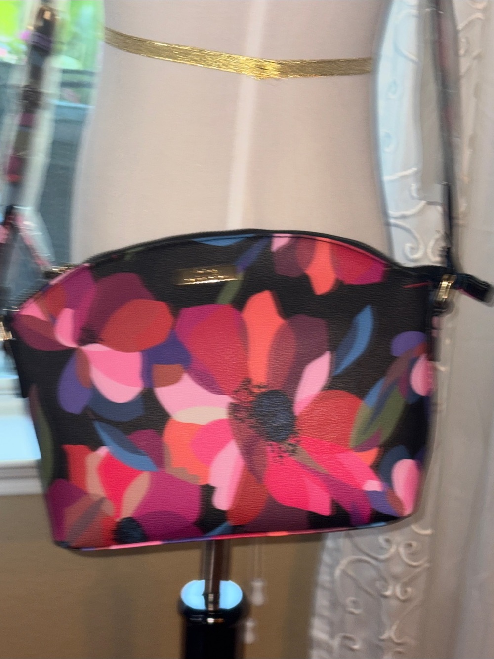 Trina Turk Black Crossbody Bag with Pink, Red & Purple Floral Print - Picture 2 of 12